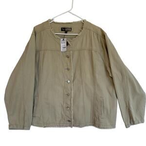 Suzanne Betro Denim Jacket Women Plus SZ 4X Khaki Chambray Beige Classic Frayed